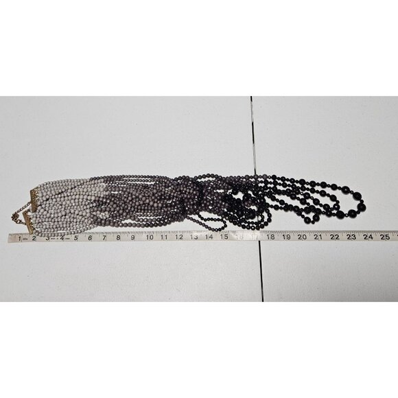 Elegant Black Gray Ombre Beaded Multi Strand Statement Necklace Fashion Jewelry - Picture 6 of 7